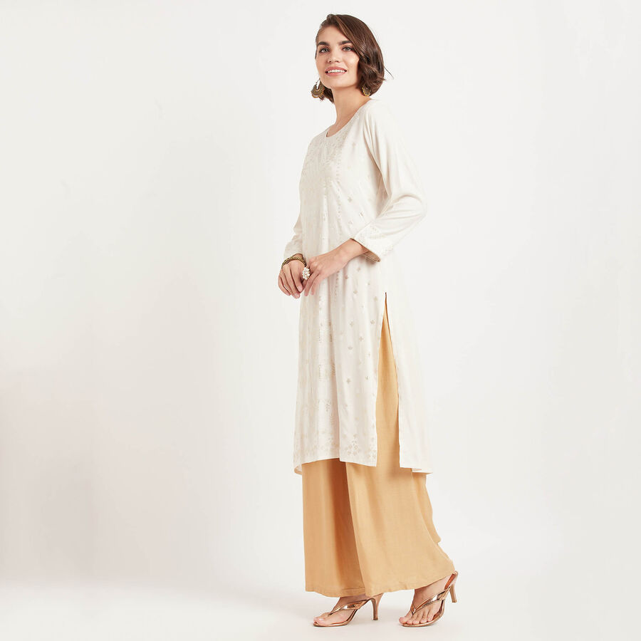 Solid 3/4Th Sleeves Kurta, Off White, large image number null