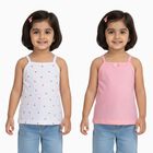 Girls' Pink and White Cotton Square Neck Sleeveless Vest, Pink, small image number null