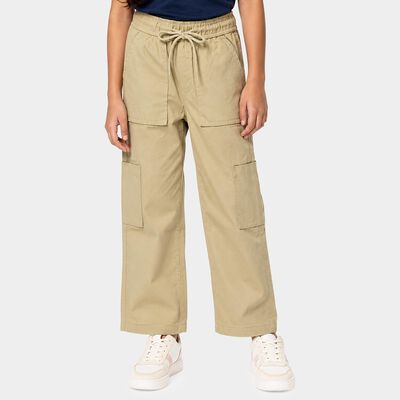 Girls Beige Cargo Fit Utility Jeans