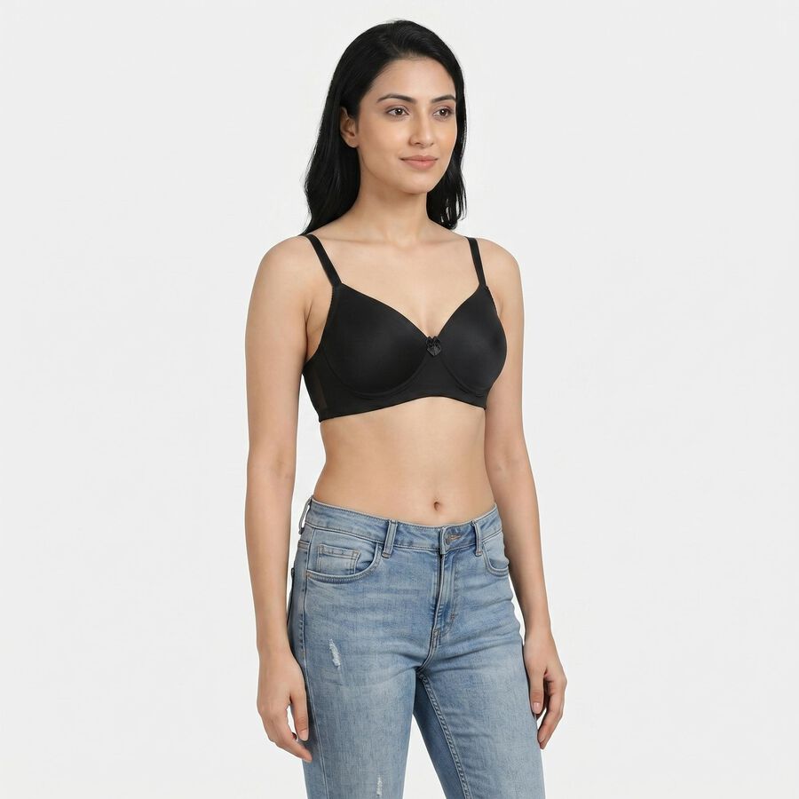 Women's Black Regular T-Shirt Bra, काला, large
