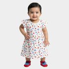 Infants' White Cotton Floral Print Flutter Sleeve Frock, Off White, small