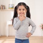 Girls Grey Long Sleeve Thermal, Melange Light Grey, small