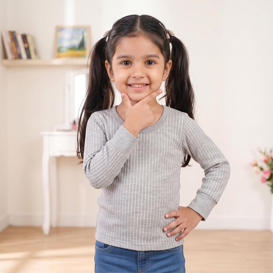 Girls Grey Long Sleeve Thermal, Melange Light Grey, large