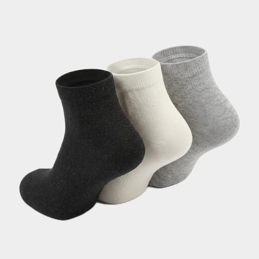Men's Ankle Length Pack of 3 Socks ( Grey, White, Black ), मिश्रित हल्का ग्रे, large