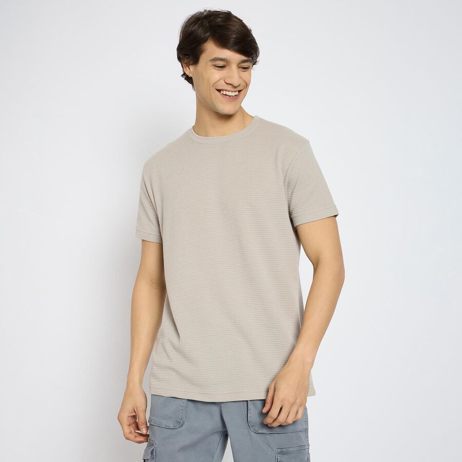Men's Round Neck Half Sleeves T-Shirt , Light Green, large