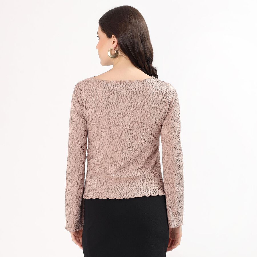 Women's Muted Beige Boat Neck Romantic Top, Beige, large