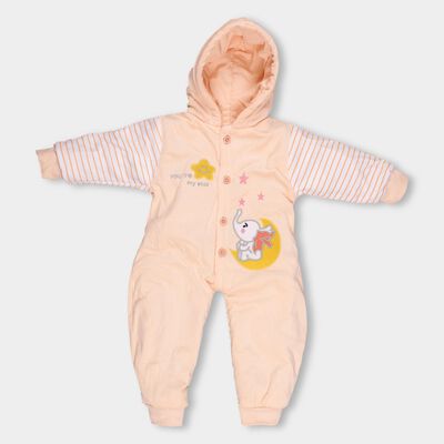 Infants Soft Peach Hooded Casual Jumpsuit