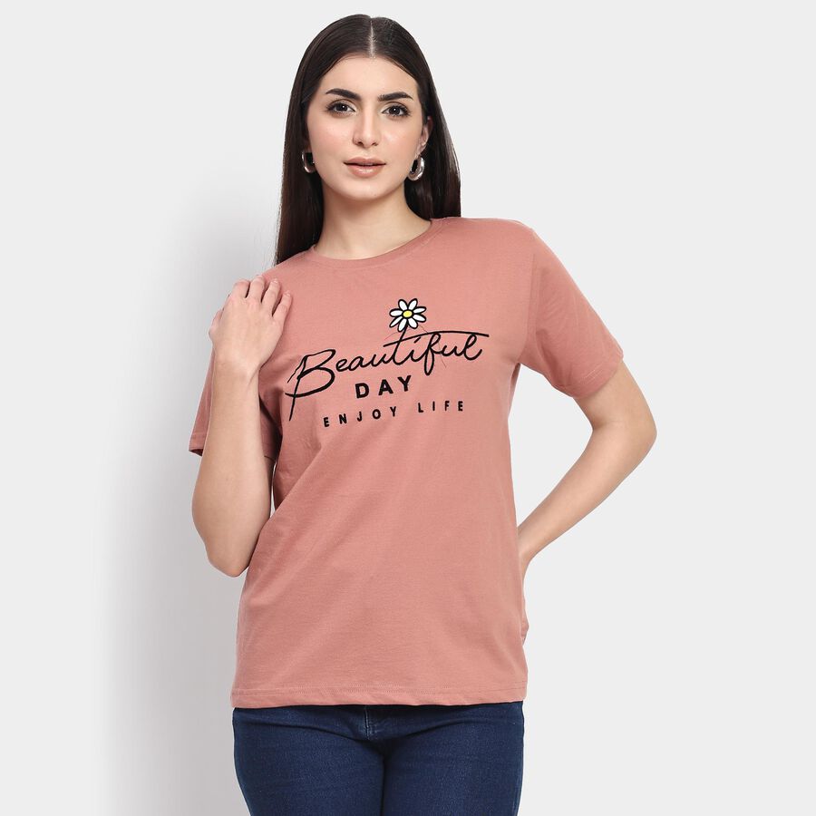 Ladies' Round Neck T-Shirt , गुलाबी, large image number null