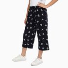Girls' Black Butterfly Print Elastic Waist Cotton Blend Capri, Navy Blue, small image number null