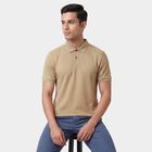 Men's Beige Polo Neck Casual Half Sleeve T-Shirt, Beige, small