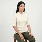 Women's White Cotton Blend Polo Neck Preppy Polo T-Shirt, White, small