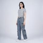 Women's Light Blue Wide Leg Washed Jeans, हल्का नीला, small