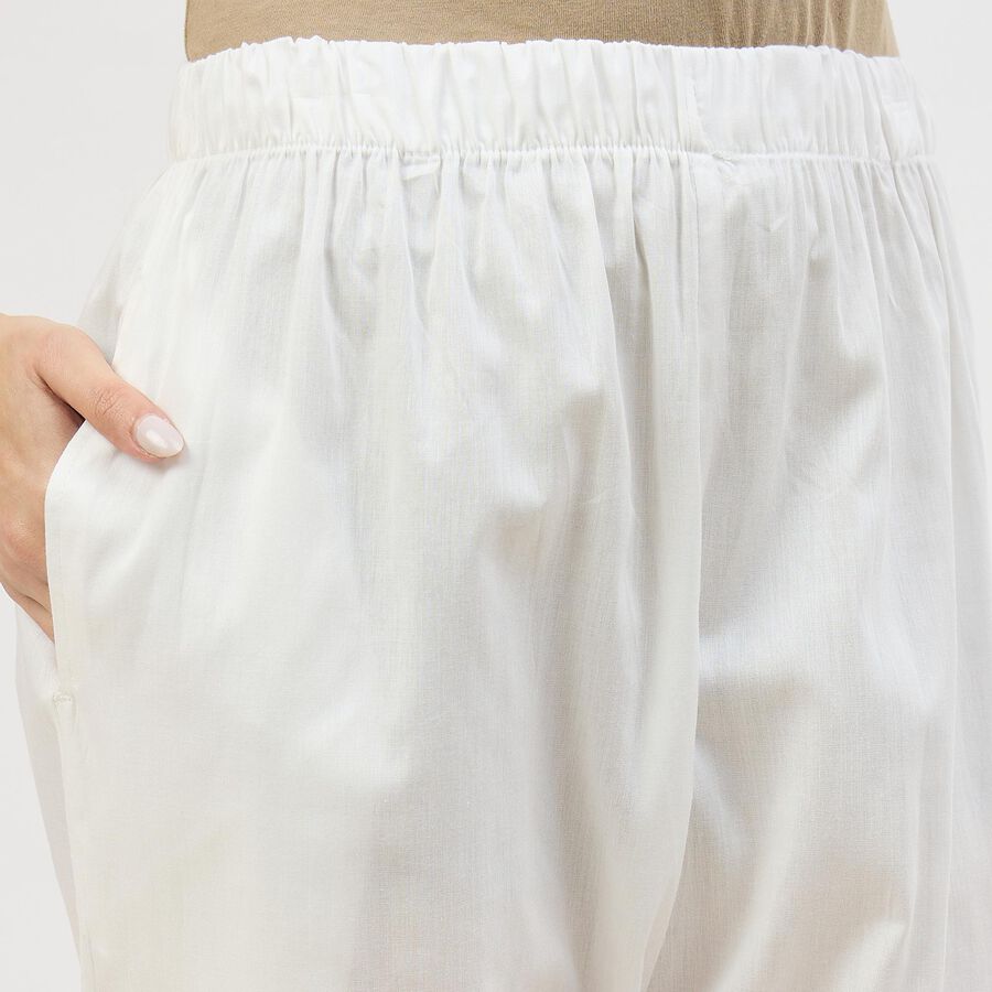 Women's Ivory Cotton Relaxed Fit Solid Palazzos, ऑफ व्हाइट, large