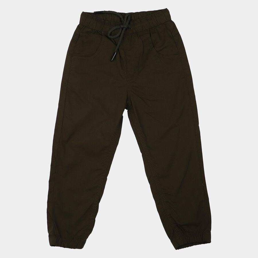 Boys Olive Green Regular Fit Jogger Trousers, ओलिव, large