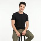 Men's Black Cotton Round Neck Regular T-Shirt, काला, small