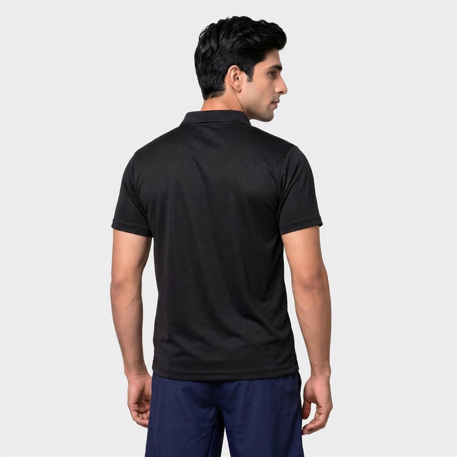 Men's Black Polo Neck Abstract Polo T-Shirt, Black, large
