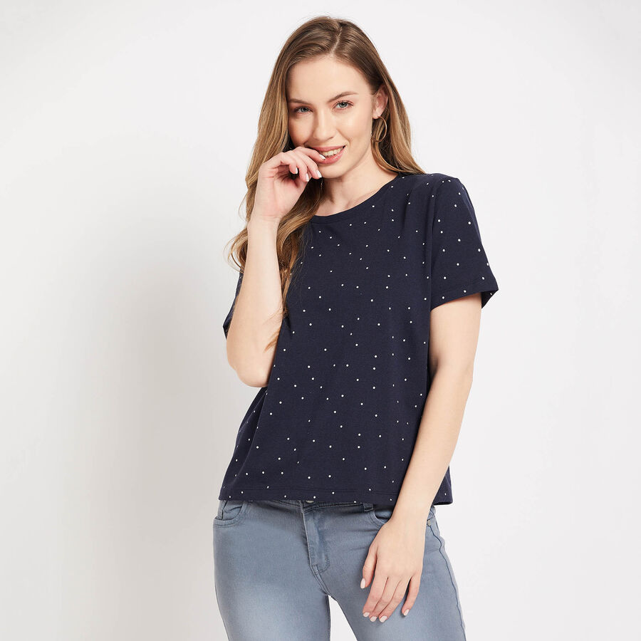 Round Neck T-Shirt, Navy Blue, large image number null