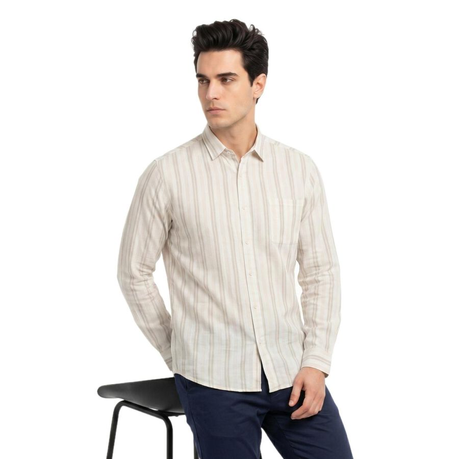 Men's Beige Cotton Regular Fit Casual Shirt, गहरा पीला, large