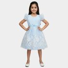 Girls' Light Blue Regular Fit Lace Trim Pocket Frock, हल्का नीला, small