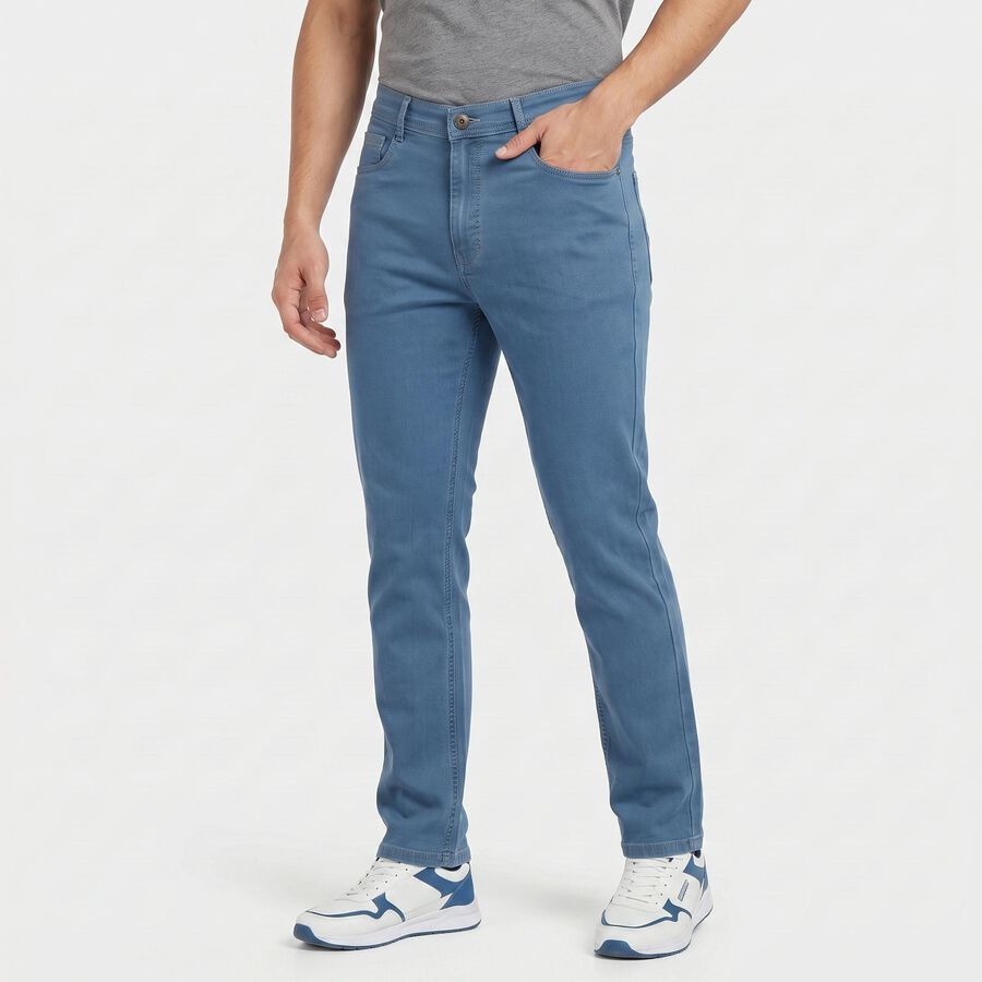 Men's Light Blue Slim Fit Solid Jeans, हल्का नीला, large