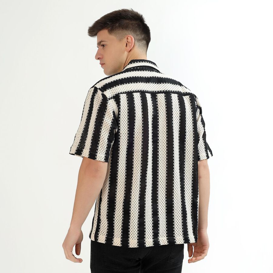 Men's Black and White Half Sleeve Classic Casual Shirt, Black, large
