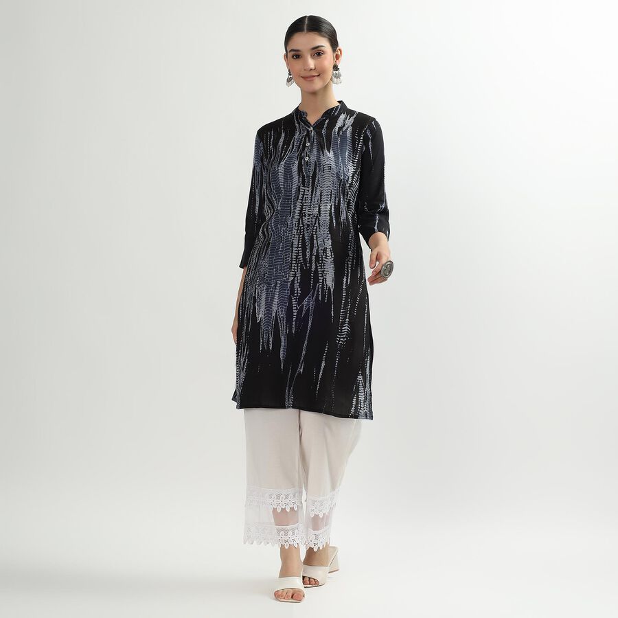 Women's Black Mandarin Collar Abstract Printed Kurta, Dark Blue, large image number null