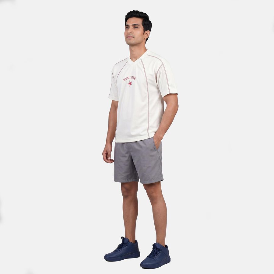 Men's White Round Neck Athleisure T-Shirt, ऑफ व्हाइट, large