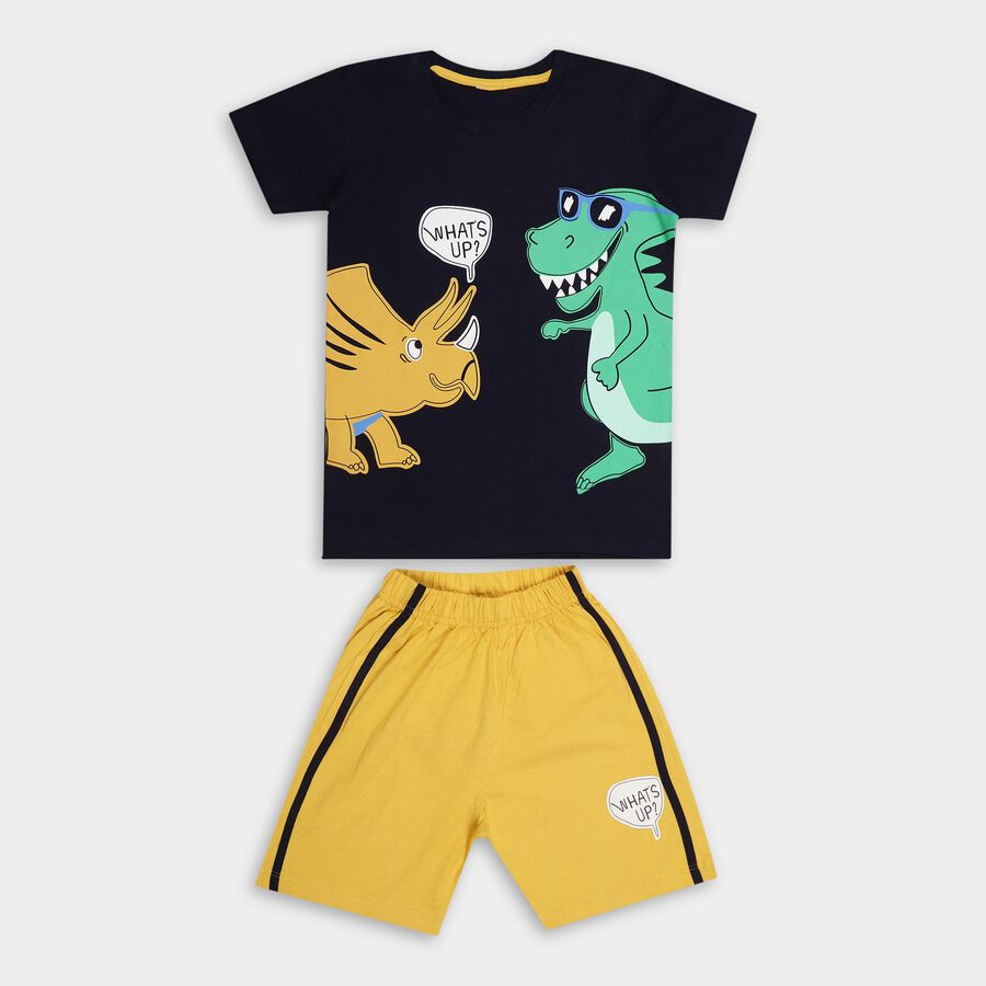 Boys' 100% Cotton Knit Baba Suit, नेवी ब्लू, large