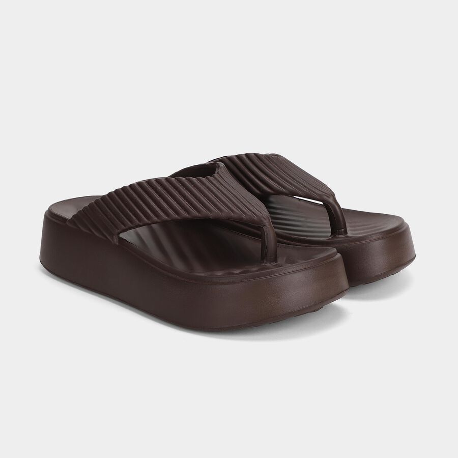 Women's Brown Platform Flip-Flops, भूरा, large
