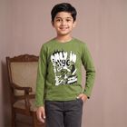 Boys Olive Green Cotton Blend Crew Neck Regular T-Shirt, ओलिव, small