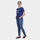 Women's Blue Round Neck Casual T-Shirt, Blue, small