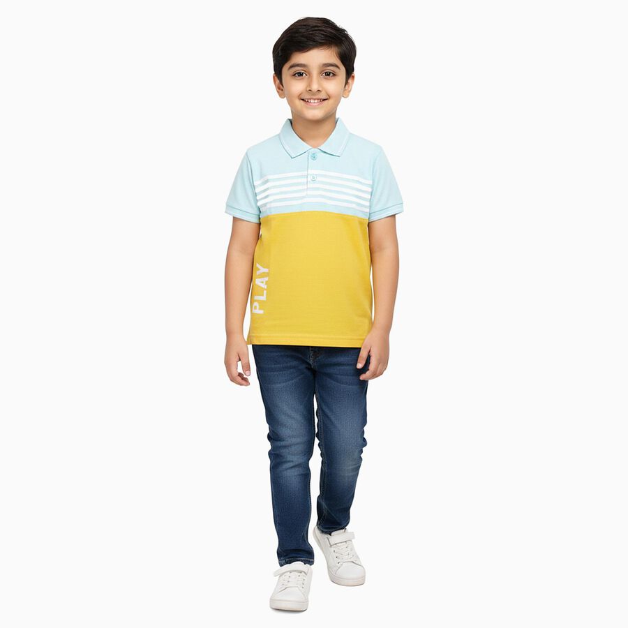 Boys Muted Mustard Green Cotton Round Neck Casual Half Sleeve T-Shirt, मस्टर्ड, large