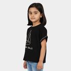 Girls Black Cotton Round Neck Casual T-Shirt, Black, small