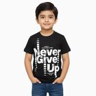 Boys Jet Black Round Neck Casual T-Shirt, काला, small image number null