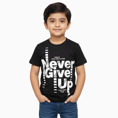 Boys Jet Black Round Neck Casual T-Shirt