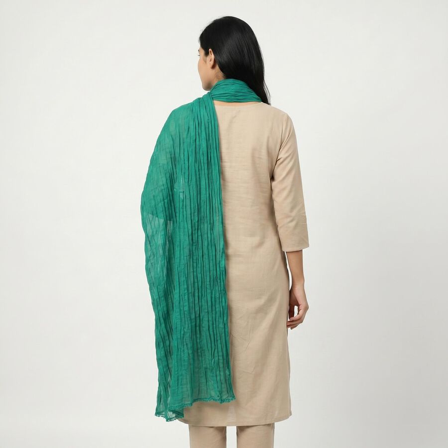 Women's Green Solid Dupatta, गहरा हरा, large