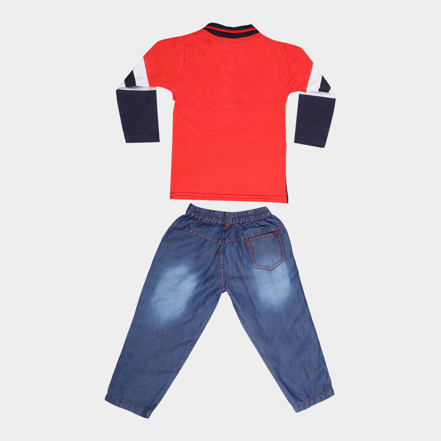 Infants Cotton Polo Style Baba Suit, Red, large image number null