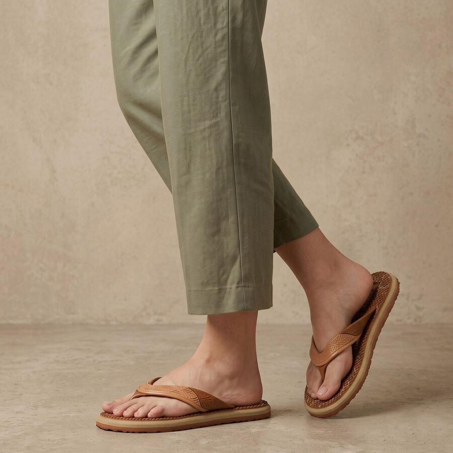 Women's Beige Toe-Post Flip-Flop Slippers, Beige, large