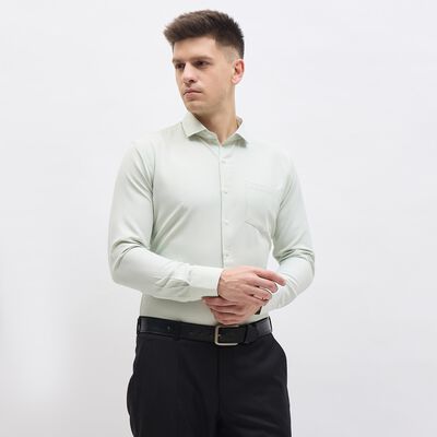 Men's Light Green Cotton Slim Fit Classic Collar Shirt