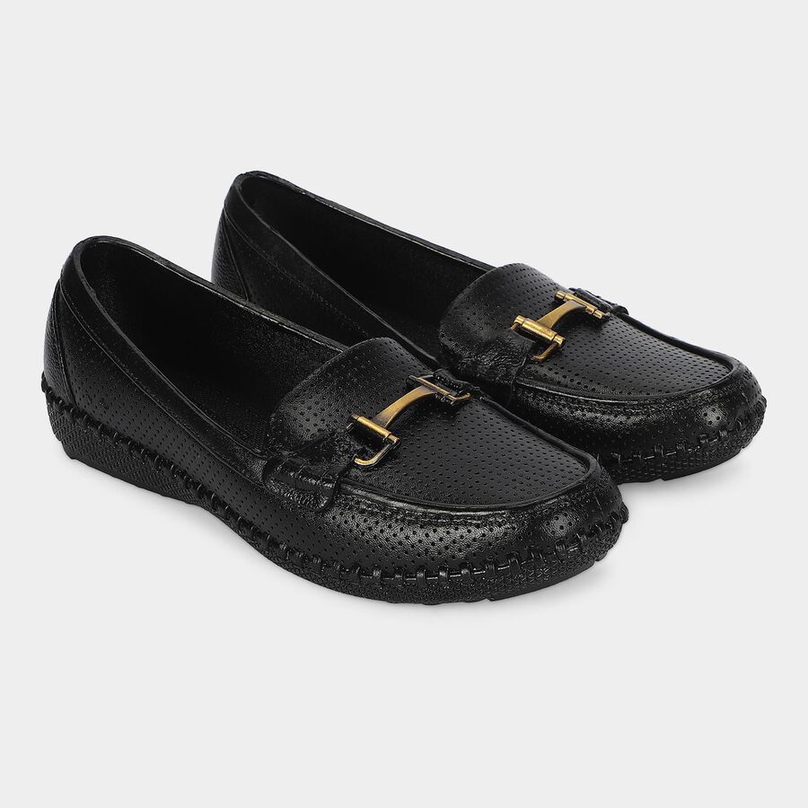 Women's Black Slip-On Loafers, काला, large