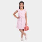 Girls' Lilac Striped Floral Printed Fit and Flare Frock, Lilac, small