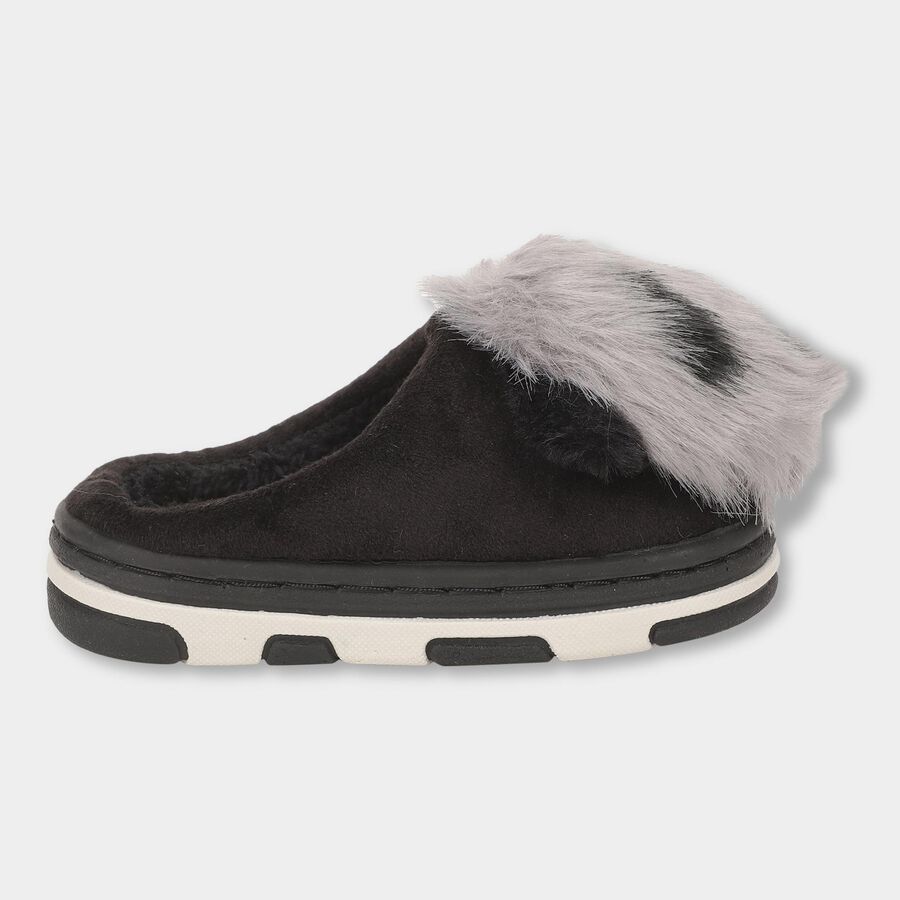 Kids Dusty Charcoal Black Slip-On Winter Slippers, Black, large image number null
