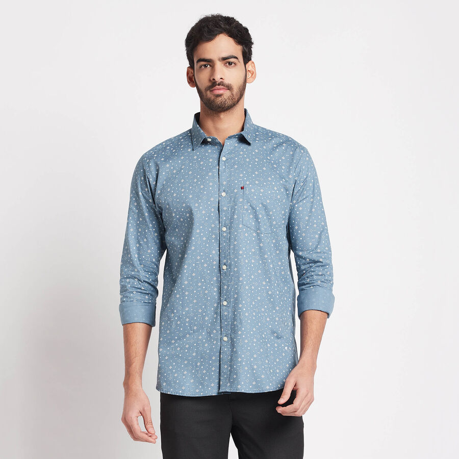 Cotton Printed Casual Shirt, Mid Blue, large image number null