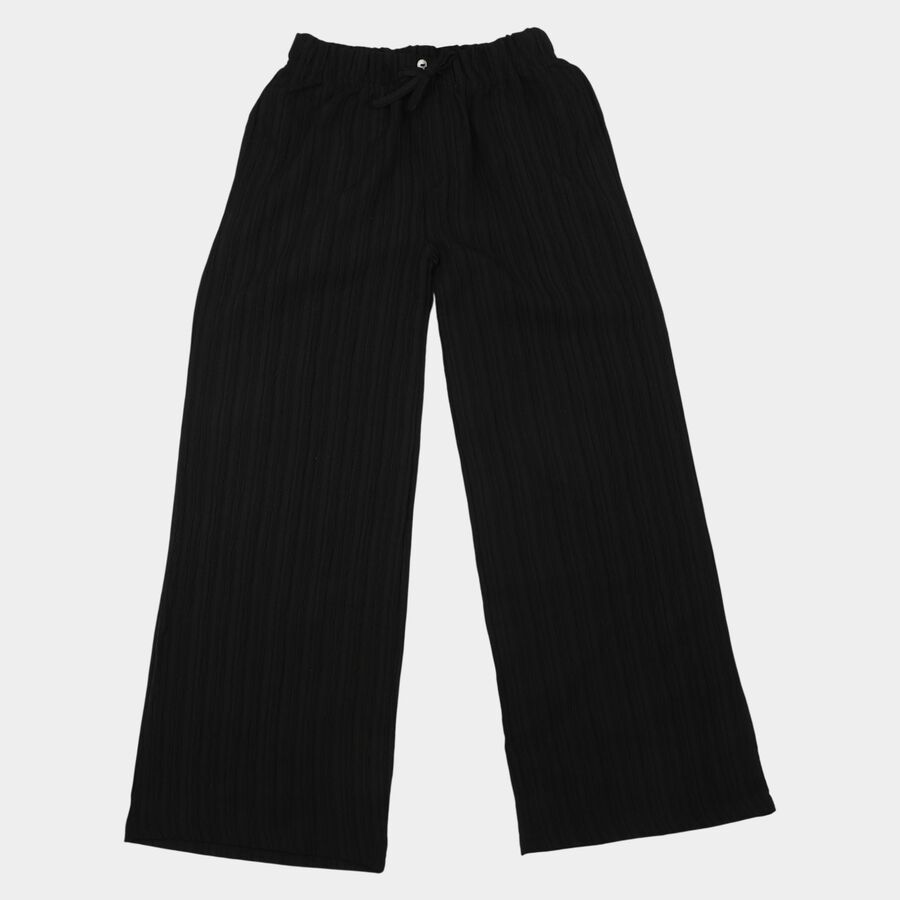 Girls Black Wide Leg Drawstring Trousers, Black, large