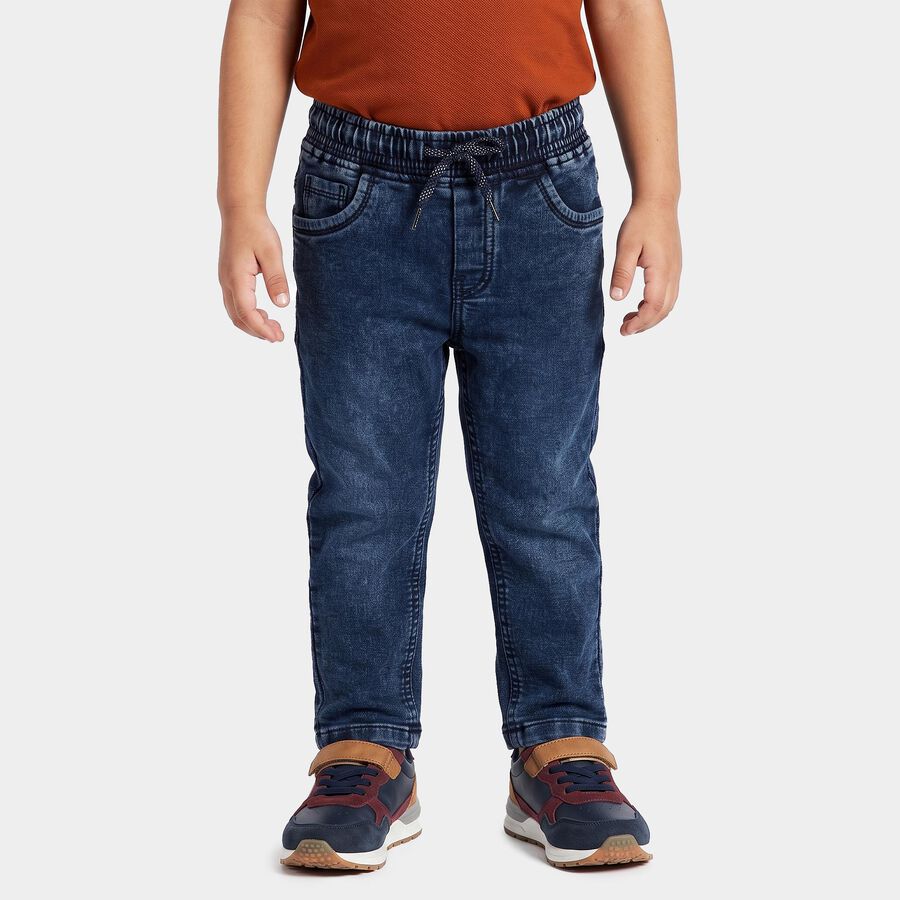 Boys Blue Straight Fit Washed Jeans, Mid Blue, large