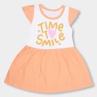 Girls' Peach And White A-Line Cap Sleeve Frock, Peach, small