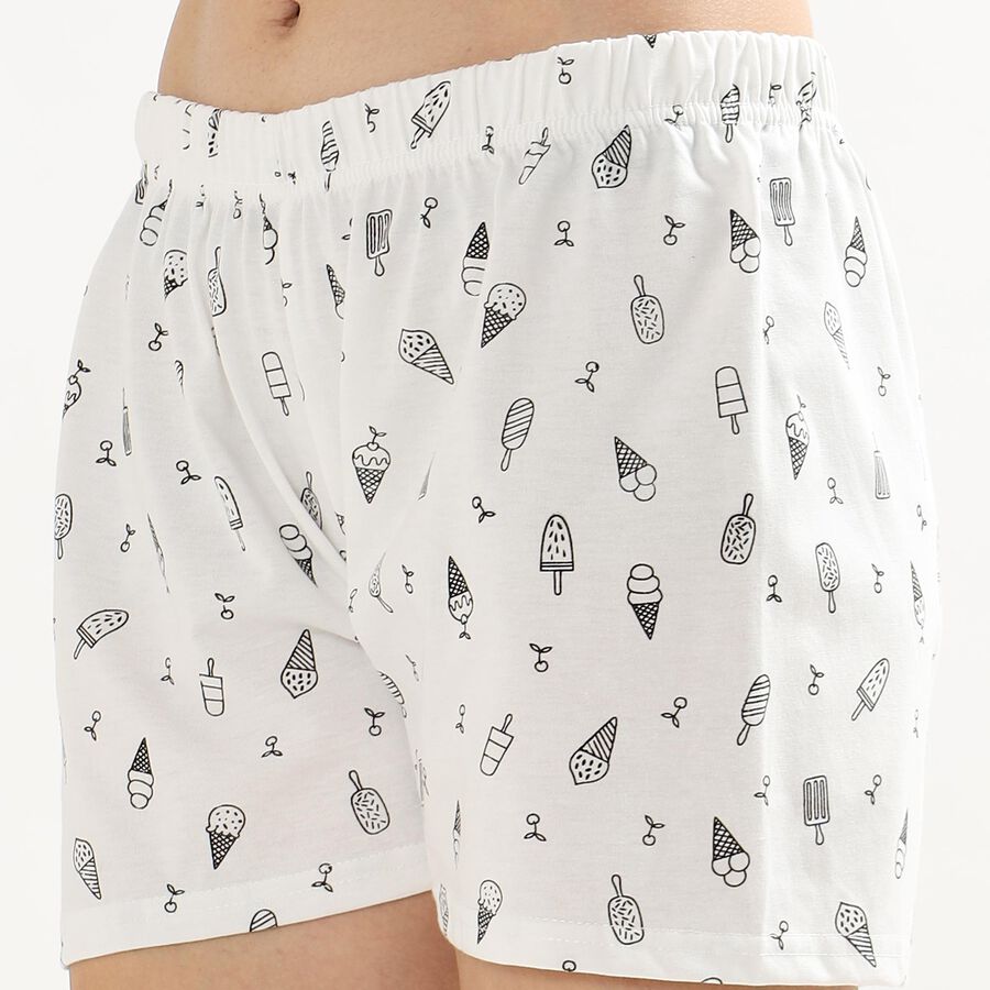 Ladies' White Printed Relaxed Fit Shorts, सफ़ेद, large image number null