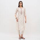 Women's Eggshell White Cotton Round Neck Embroidered Kurta, ऑफ व्हाइट, small image number null