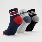 Men's Regular Fit Striped Pack of 3 Socks ( Blue, Grey, Black ), Navy Blue, small