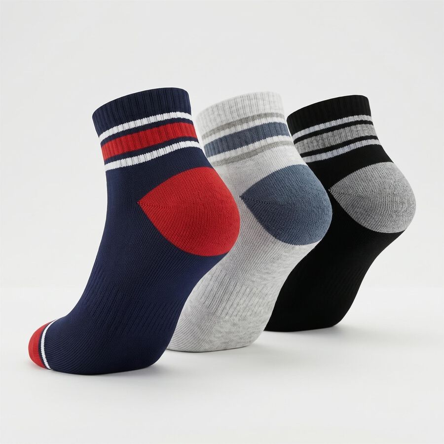 Men's Regular Fit Striped Pack of 3 Socks ( Blue, Grey, Black ), Navy Blue, large